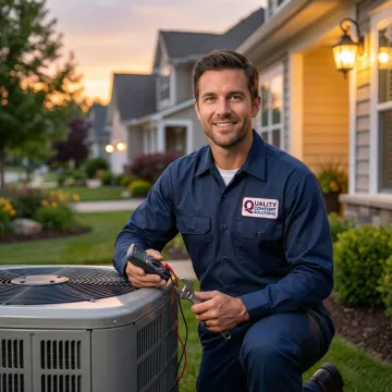 Emergency HVAC technician responding to service call in Mamaroneck residential area