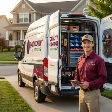 Emergency HVAC service truck responding to urgent call