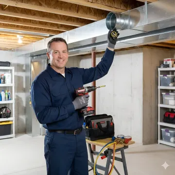 Professional HVAC technician installing custom ductwork in Westchester NY home