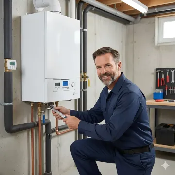 Modern residential boiler installation in progress