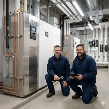 Modern commercial heating system installation in office building