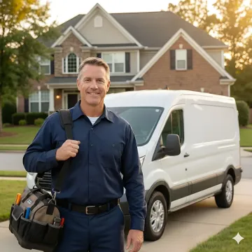HVAC technician arriving at residential home for emergency service call