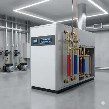 Modern commercial gas heating system in business building