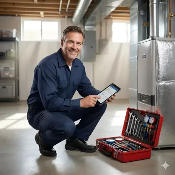 Emergency boiler repair technician working on residential heating system