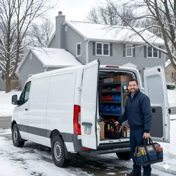 Emergency boiler service van arriving at residential home