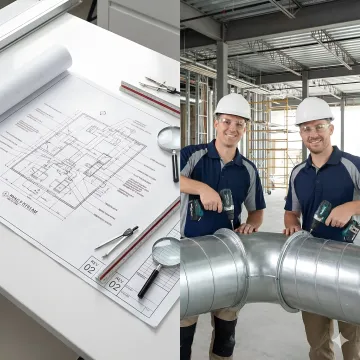 Custom commercial ductwork system blueprint and installation
