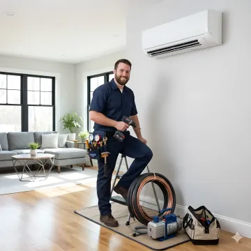 Professional ductless heating system installation in residential home