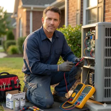 AC technician providing professional repair service in residential setting