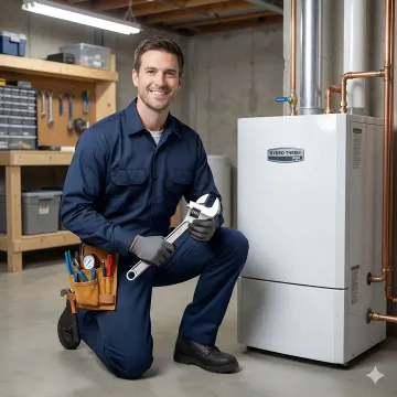 Professional technician installing new gas boiler in Westchester County home