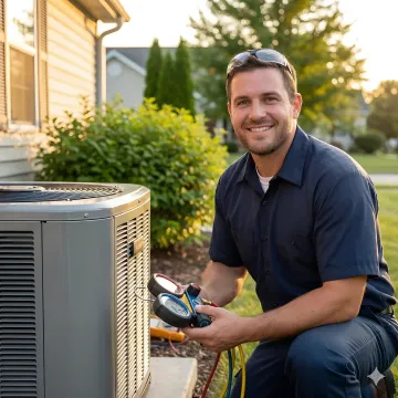HVAC technician performing residential AC maintenance and repair service
