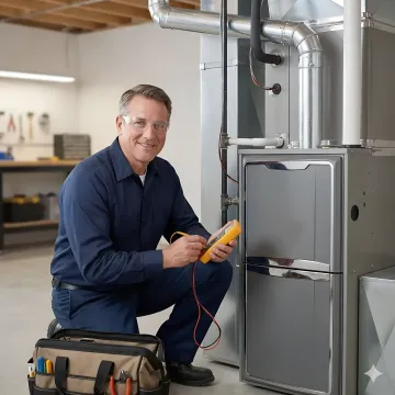 HVAC technician performing detailed system maintenance check