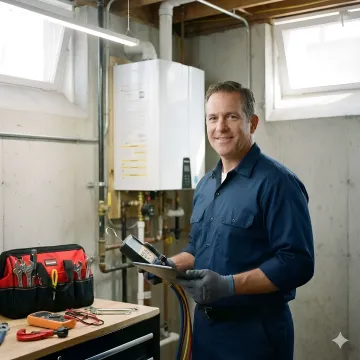 Professional technician repairing residential boiler system in Yonkers home