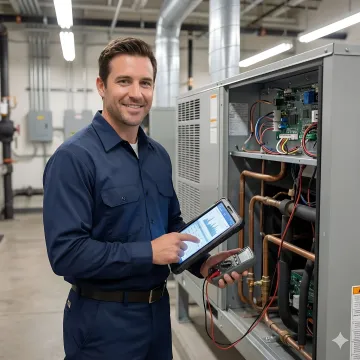Cooling system diagnostic equipment being used by technician