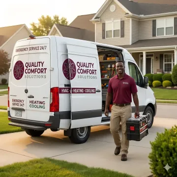 Emergency HVAC service truck arriving at Greenburgh residence