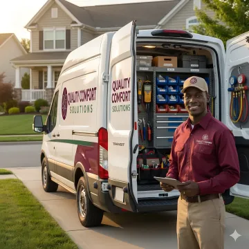 Emergency HVAC service truck responding to urgent call