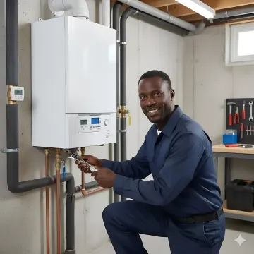 Modern residential boiler installation in progress