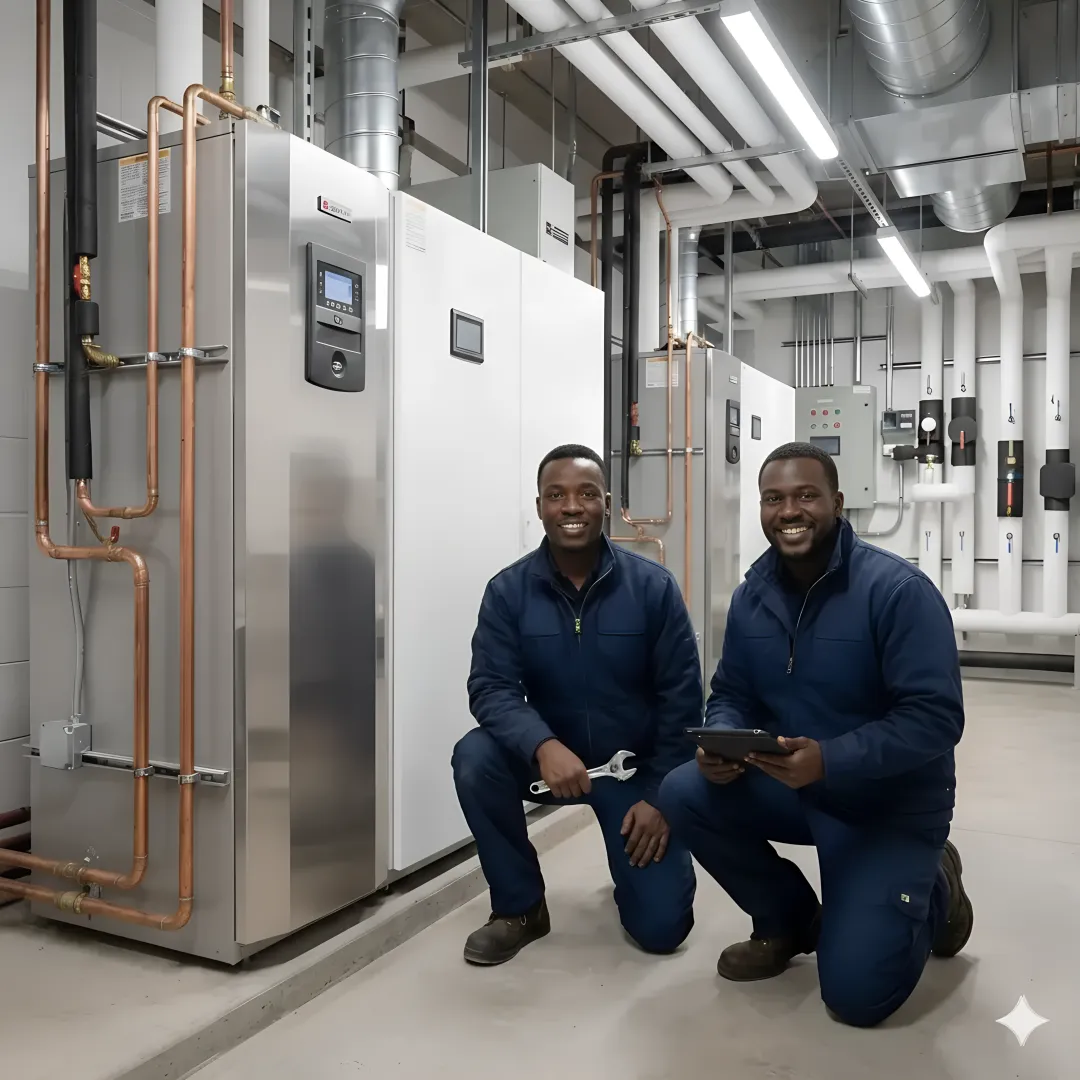 Modern commercial heating system installation in office building
