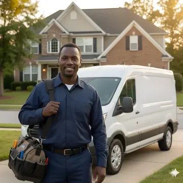 HVAC technician arriving at residential home for emergency service call