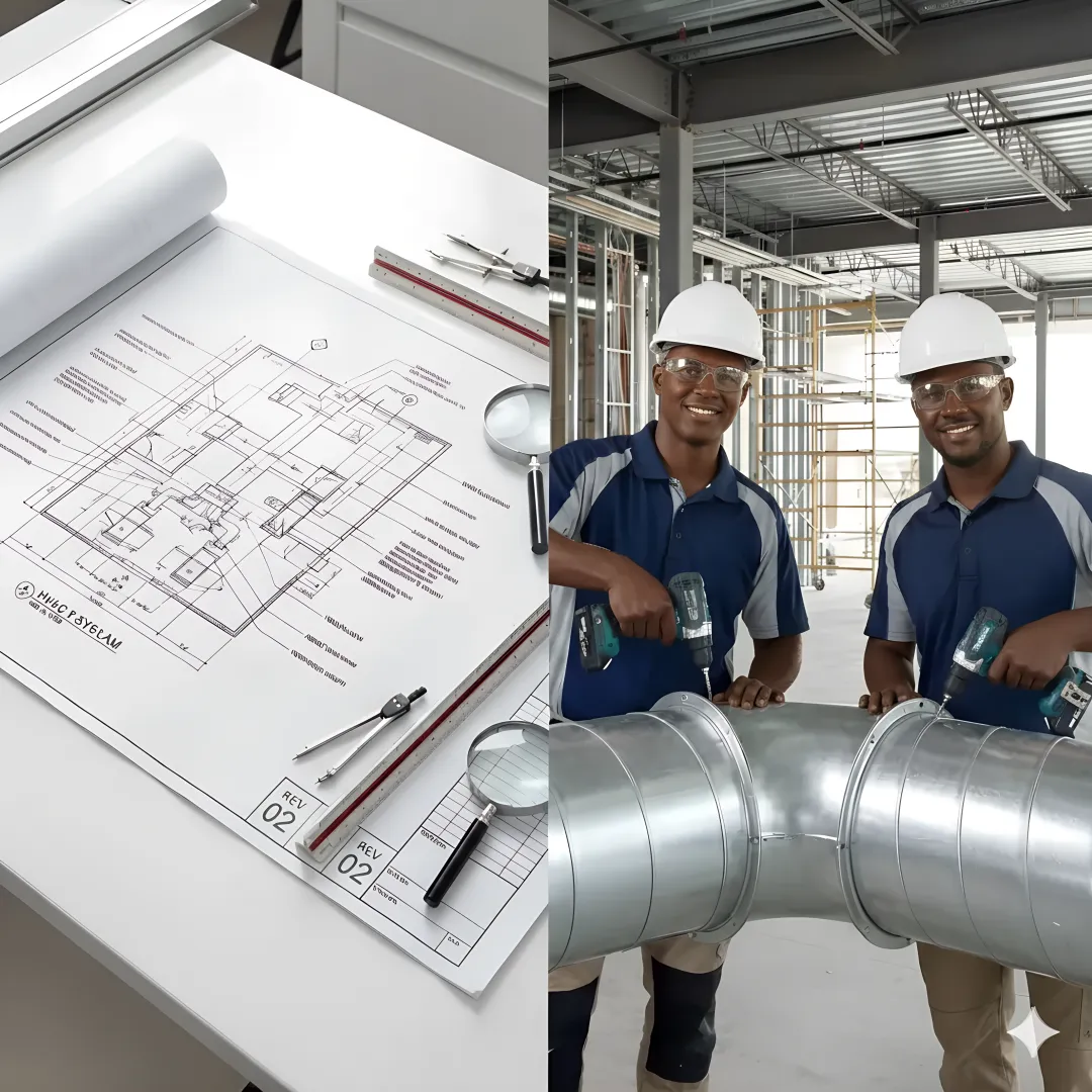 Custom commercial ductwork system blueprint and installation
