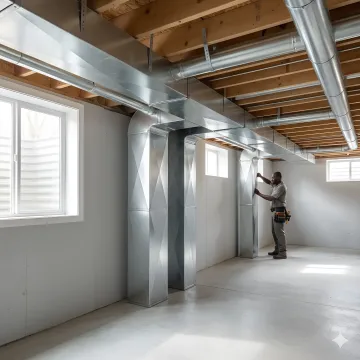 Modern residential ductwork installation in progress