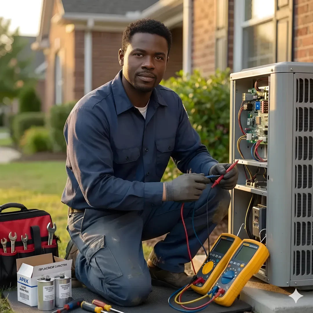 AC technician providing professional repair service in residential setting