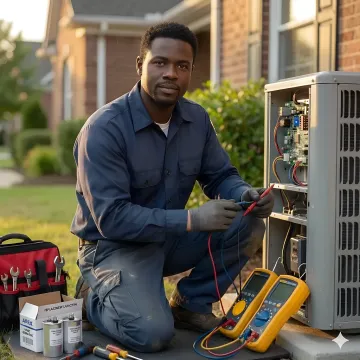 AC technician providing professional repair service in residential setting