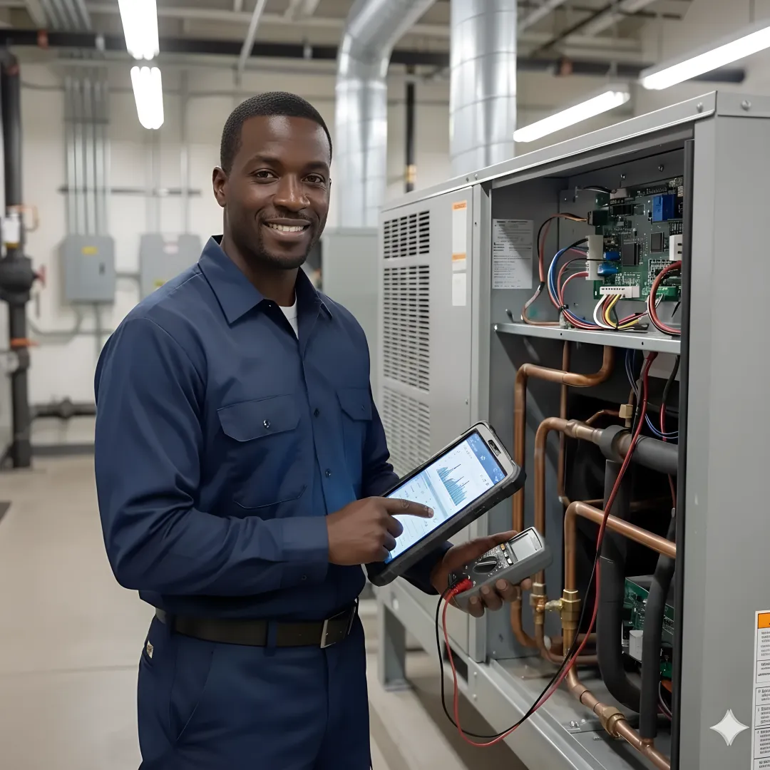 Cooling system diagnostic equipment being used by technician