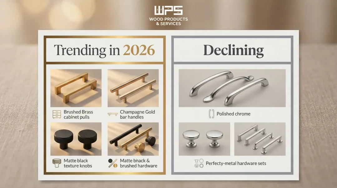 Trending versus declining kitchen cabinet hardware finishes comparison chart 2026