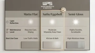 Cabinet finish sheen comparison chart matte satin semi-gloss light reflection maintenance