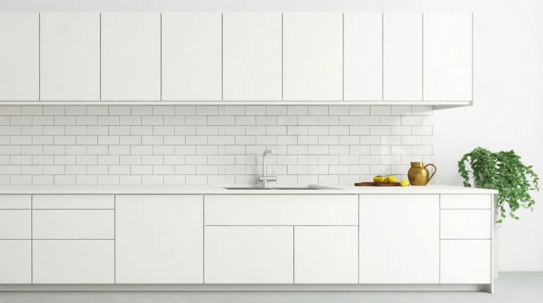 Smooth painted MDF kitchen cabinet doors in modern white kitchen