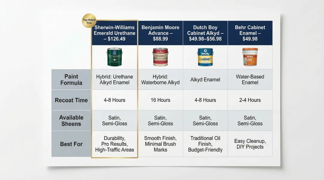 Four kitchen cabinet paint brands compared by price formula and performance