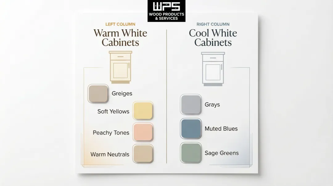 warm versus cool white cabinet undertones paint color pairing comparison chart