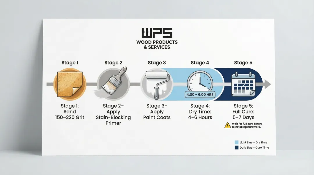 Cabinet paint dry time versus cure time process timeline with application steps