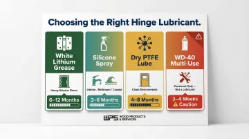 Four door hinge lubricant types comparison chart with best use and duration