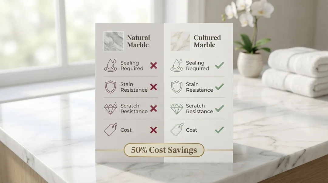 Natural marble versus cultured marble vanity comparison chart features and cost