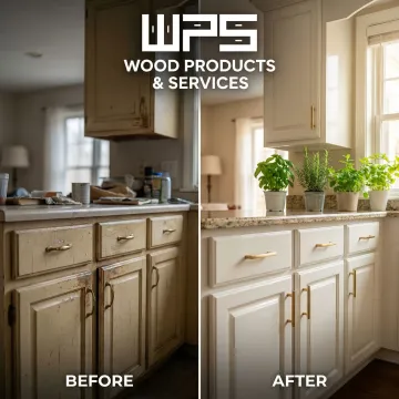 Before and after kitchen cabinet refinishing comparison in Coopersburg home