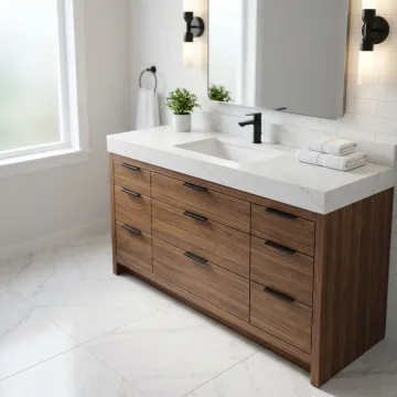 Custom 60 inch single sink bathroom vanity cabinet in Quakertown home