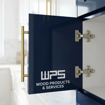 Close-up of premium blue painted cabinet craftsmanship