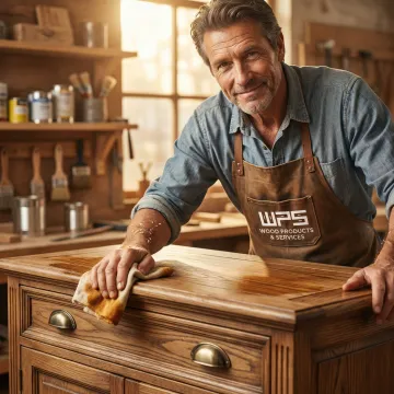 Craftsman hand-finishing antique-style bathroom vanity with traditional tools