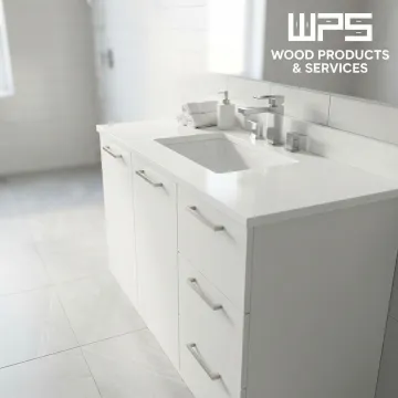 Custom 30-inch bathroom vanity with integrated sink in modern bathroom setting