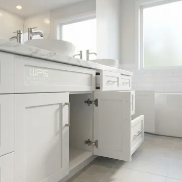 Modern bathroom vanity with custom replacement cabinet doors