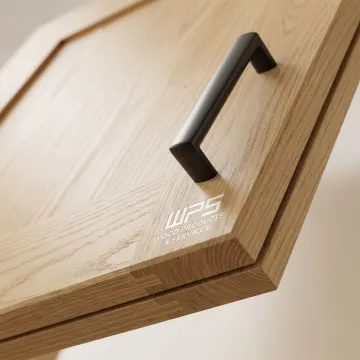 Close-up of modern white oak cabinet door showing natural grain and smooth finish