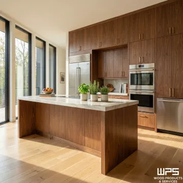 Modern walnut kitchen cabinets in contemporary kitchen setting