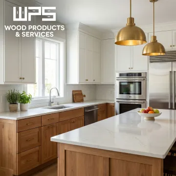 Wood and painted kitchen cabinets with modern design and natural finish