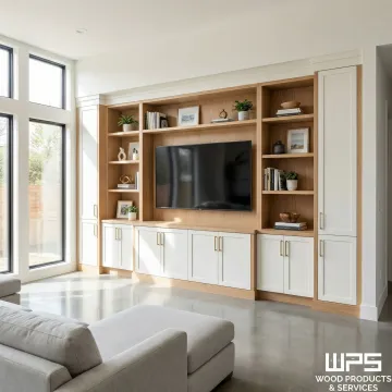 Custom built-in entertainment cabinet with TV wall unit in a modern living room