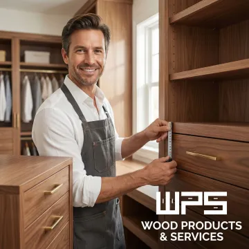 Cabinet maker measuring and installing custom closet storage organizers