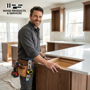 Custom cabinet installation process with a craftsman fitting kitchen cabinetry