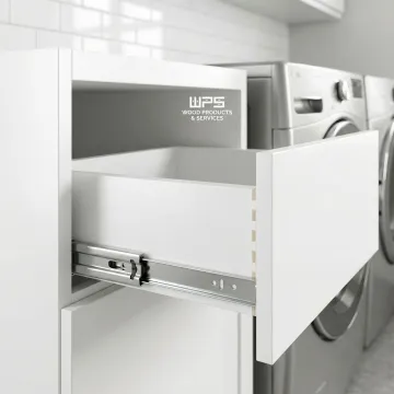 Custom RTA laundry room cabinet with soft-close hardware and moisture-resistant finish