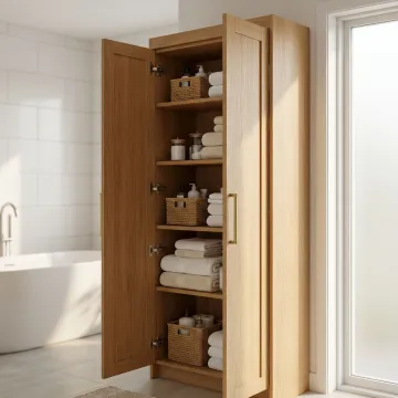 Custom bathroom linen cabinet installed in a Hatfield PA home