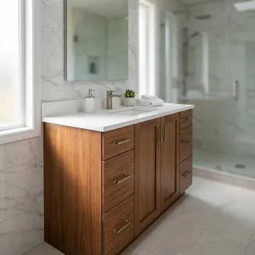 Custom bathroom vanity mirror cabinet installed in a modern Chalfont PA home